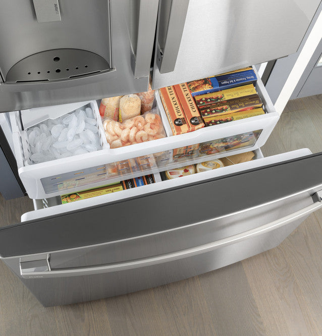 GE Profile PYE22KYNFS ENERGY STAR 22.1 Cu. Ft. Counter-Depth Fingerprint Resistant French-Door Refrigerator with Hands-Free AutoFill