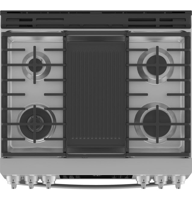 GE Profile P2S930YPFS 30" Smart Dual Fuel Slide-In Front-Control Fingerprint Resistant Range
