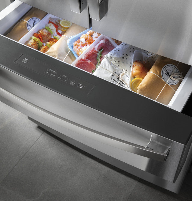 GE Profile PVD28BYNFS ENERGY STAR 27.9 Cu. Ft. Smart Fingerprint Resistant 4-Door French-Door Refrigerator with Door In Door