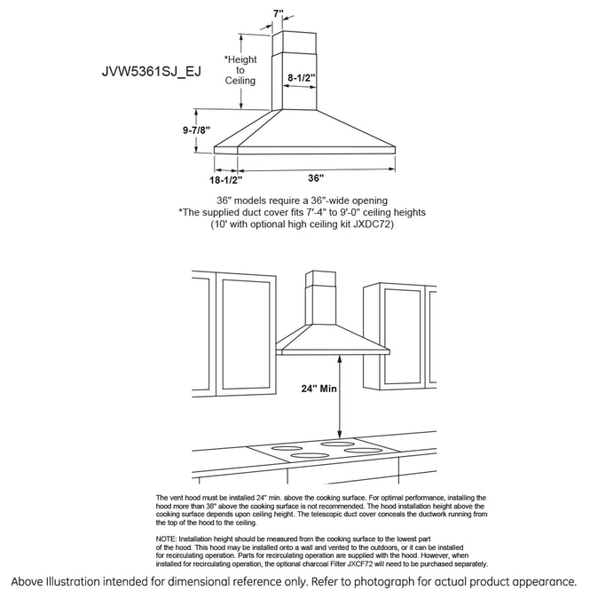 GE JVW5361SJSS 36" Wall-Mount Pyramid Chimney Hood