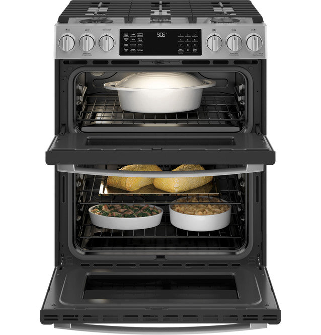 GE Profile PGS960YPFS 30" Smart Slide-In Front-Control Gas Double Oven Convection Fingerprint Resistant Range