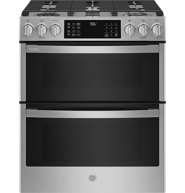 GE Profile PGS960YPFS 30" Smart Slide-In Front-Control Gas Double Oven Convection Fingerprint Resistant Range