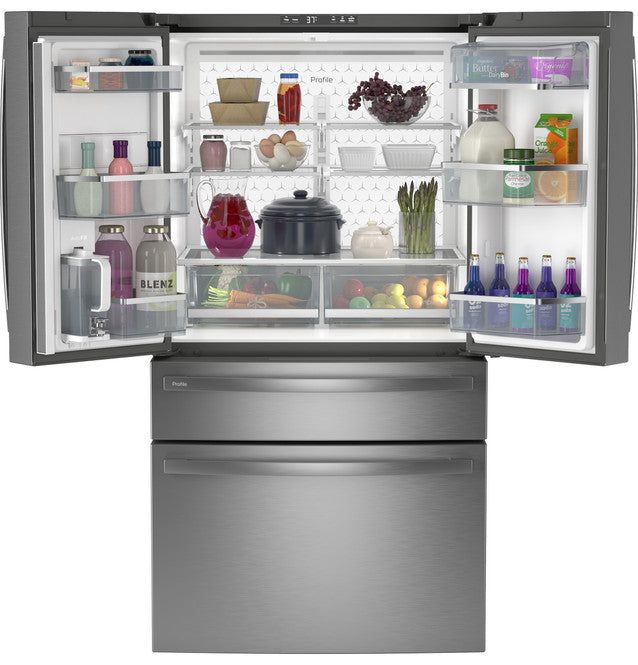 GE Profile PGE29BYTFS ENERGY STAR 28.7 Cu. Ft. Smart Fingerprint Resistant 4-Door French-Door Refrigerator With Dual-Dispense AutoFill Pitcher